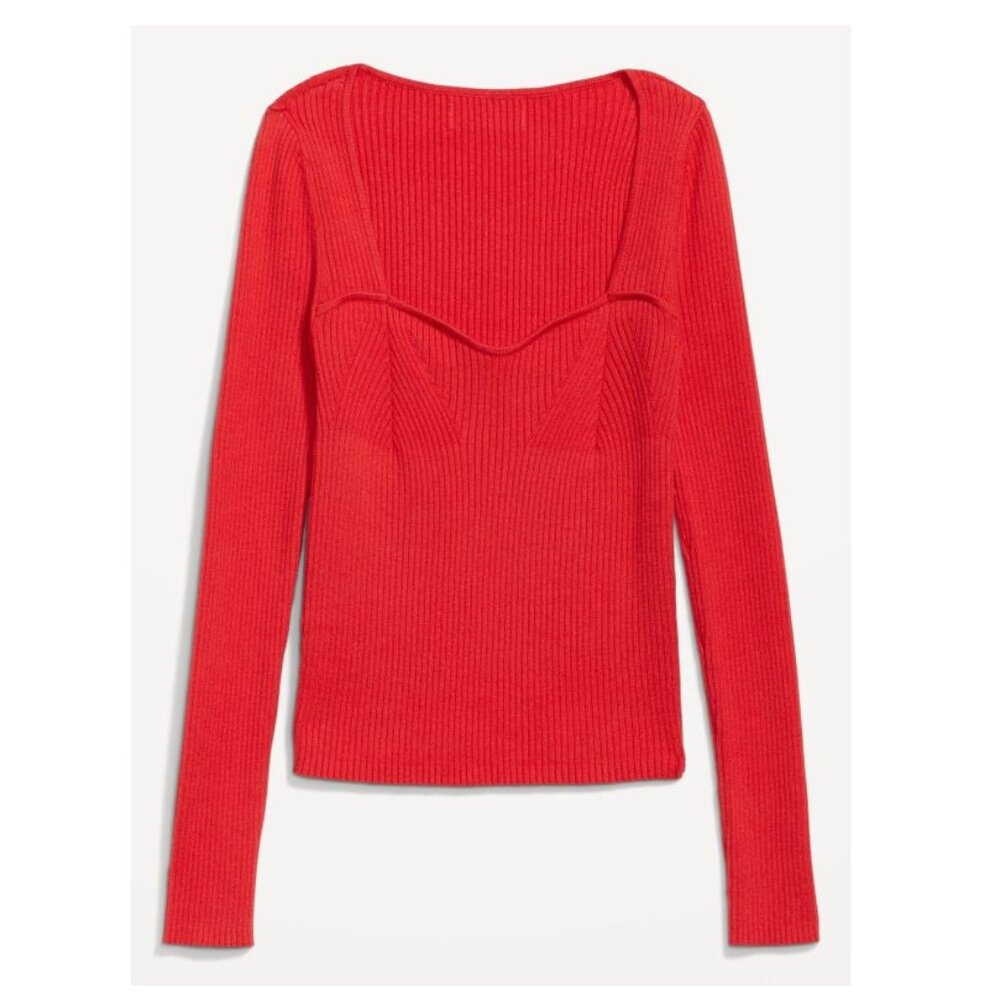 Old Navy Sweetheart Neckline Fitted‎ Ribbed Knit Sweater M Red